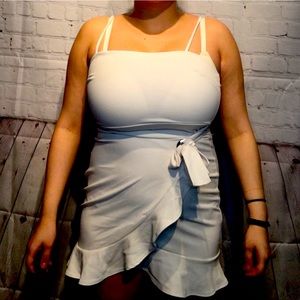 White ruffle mini bodycon Dress